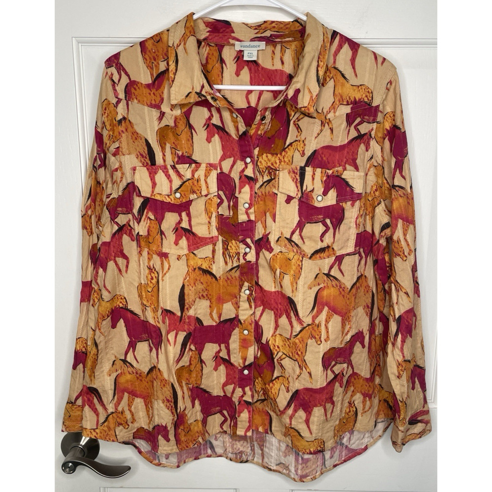 Sundance Women's Southwestern Button-Up Shirt Sz PXL Cotton Cowgirl Boho Horse